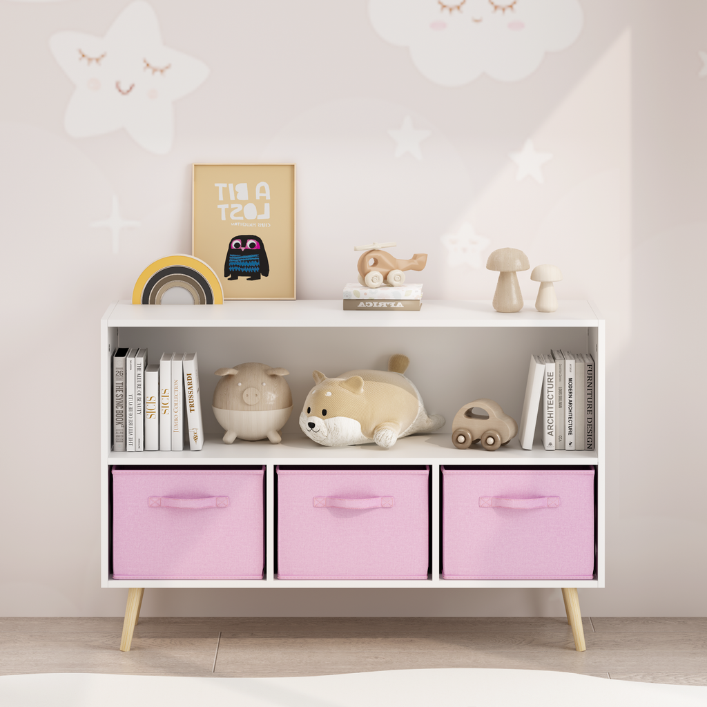 Kids Bookcase with Collapsible Fabric Drawers
