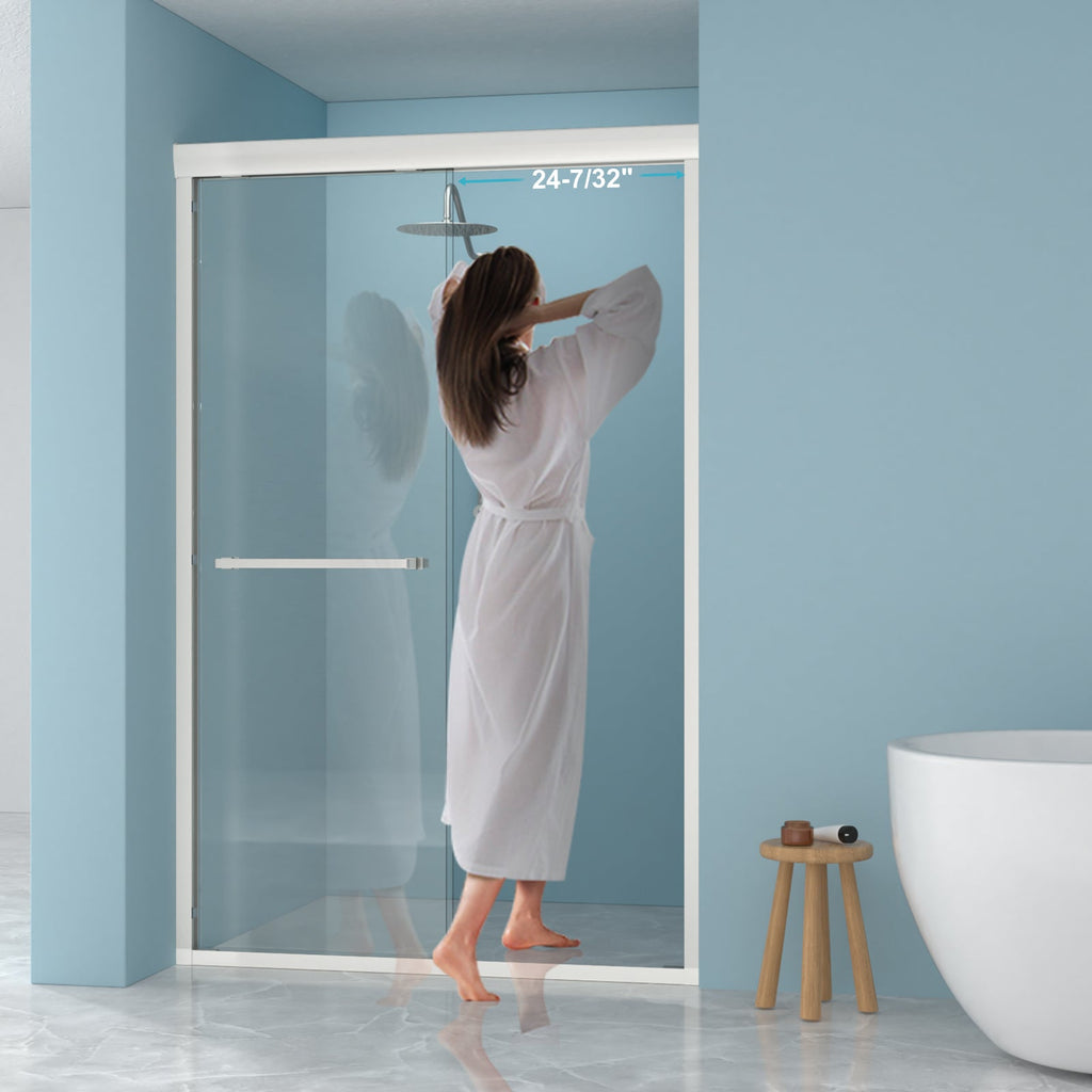 48" W x 76"H Semi-Frameless Bypass Sliding Shower Enclosure