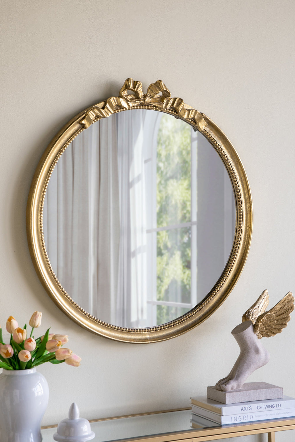 30" x 32.1" Round Decorative Wood Frame Wall Mirror