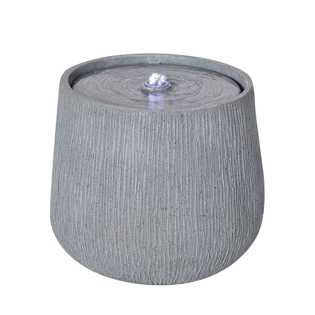 12.99"H Gray Bowl-Shaped Outdoor Fountain with LED Light