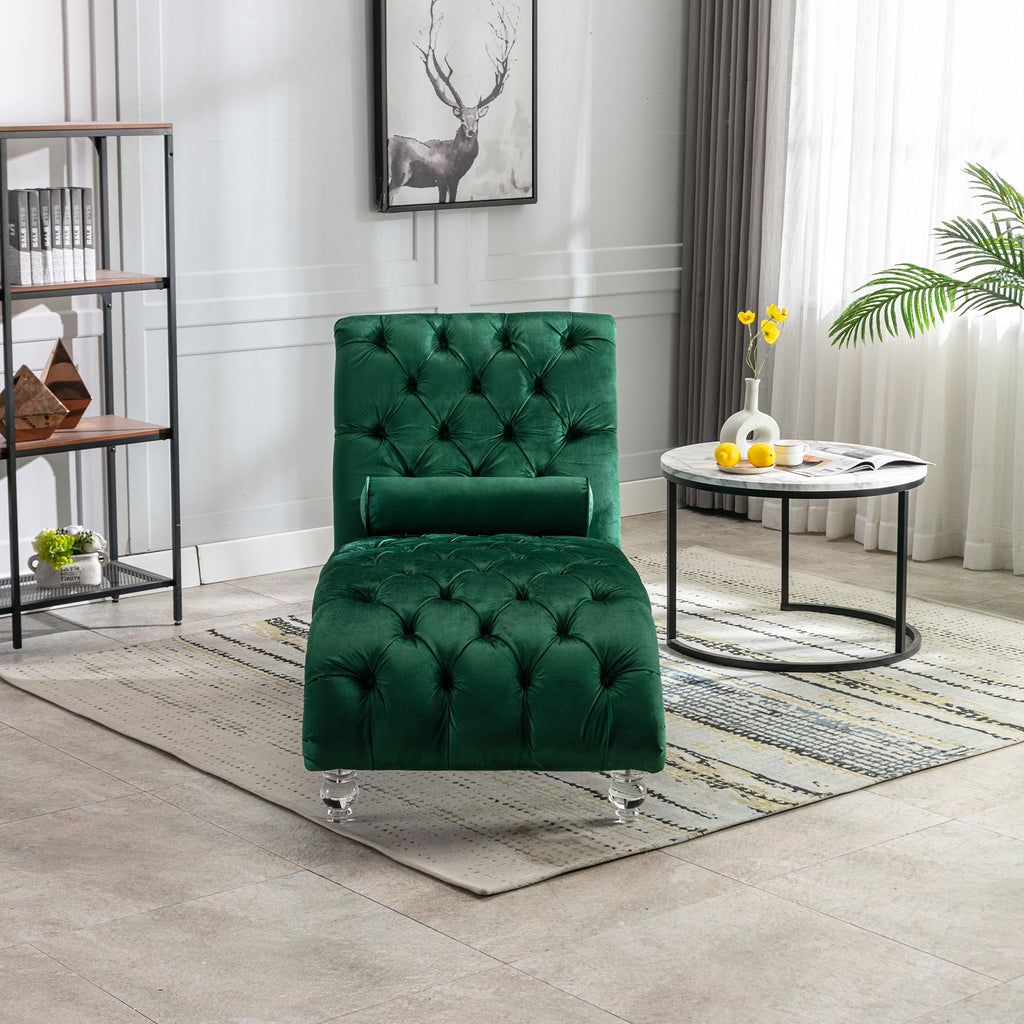 Velvet Chaise Lounge Indoor Chair (Emerald Velvet)