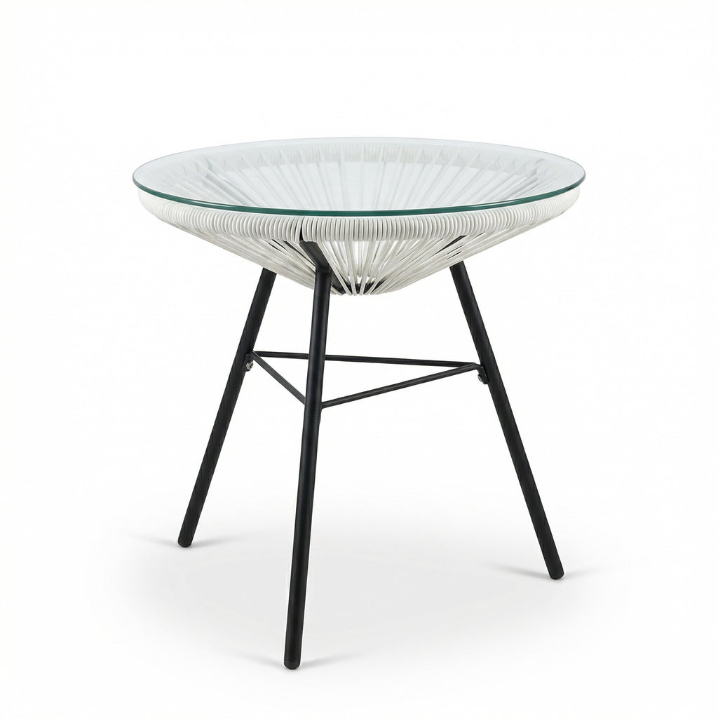 Nusa Outdoor Synthetic Wicker Glass-Top Side Table