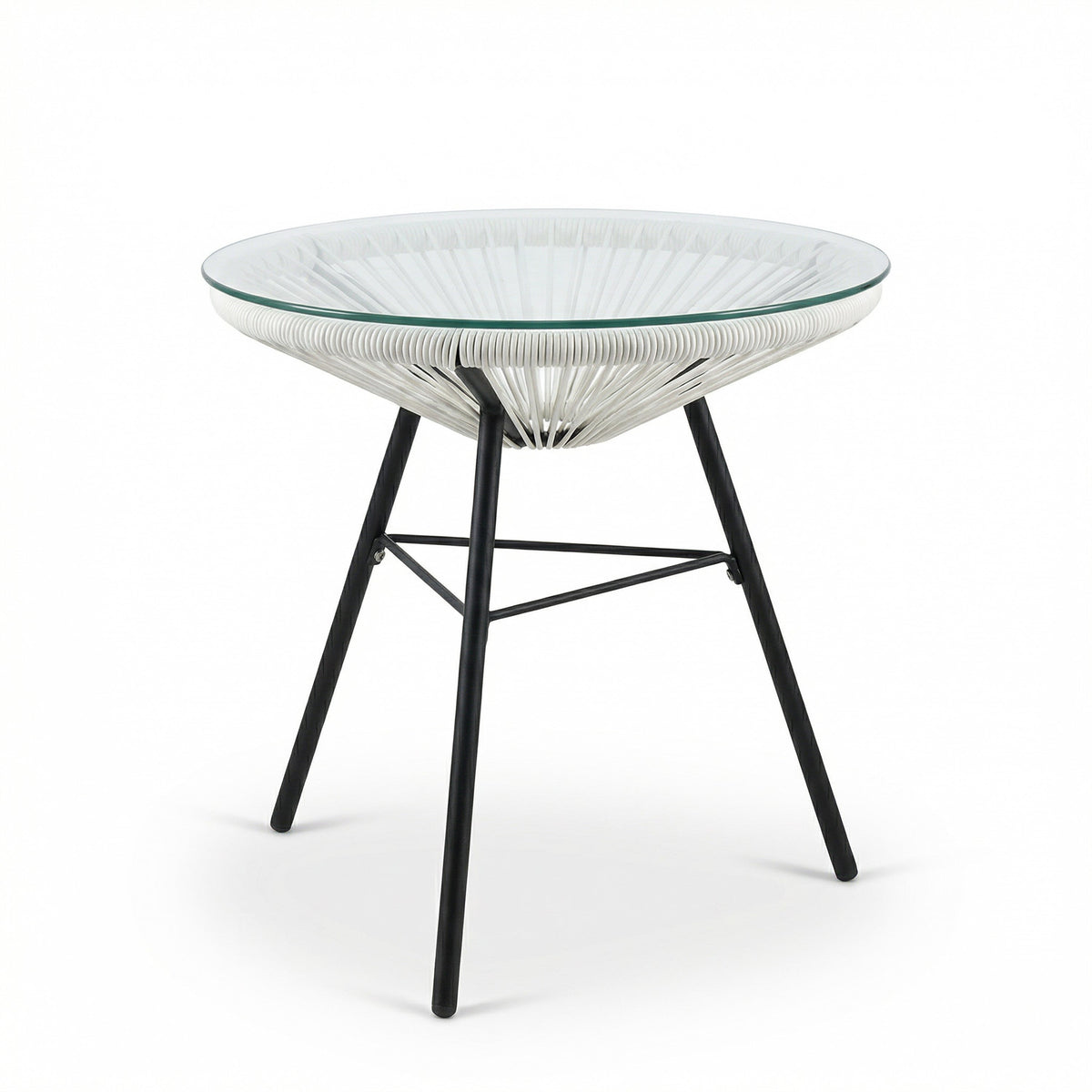 Nusa Outdoor Synthetic Wicker Glass-Top Side Table