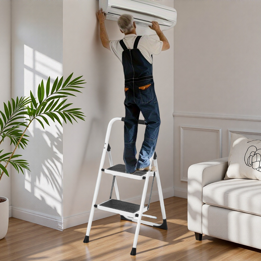 2 Step Ladder - Folding Step Stool with Anti-Slip Features