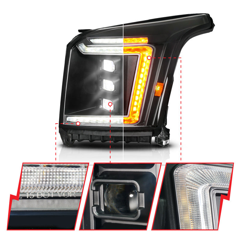 ANZO 15-20 GMC Yukon (Incl XL - Factory Halogen Models) Full LED Proj Headlights Black - Driver Side 111635X-L
