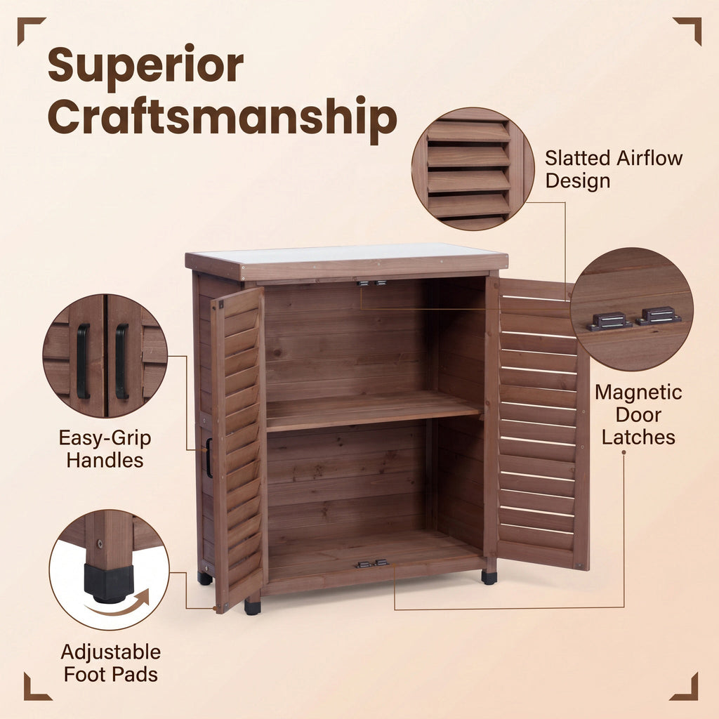 Potting Bench with Storage Cabinet and Metal Table Top