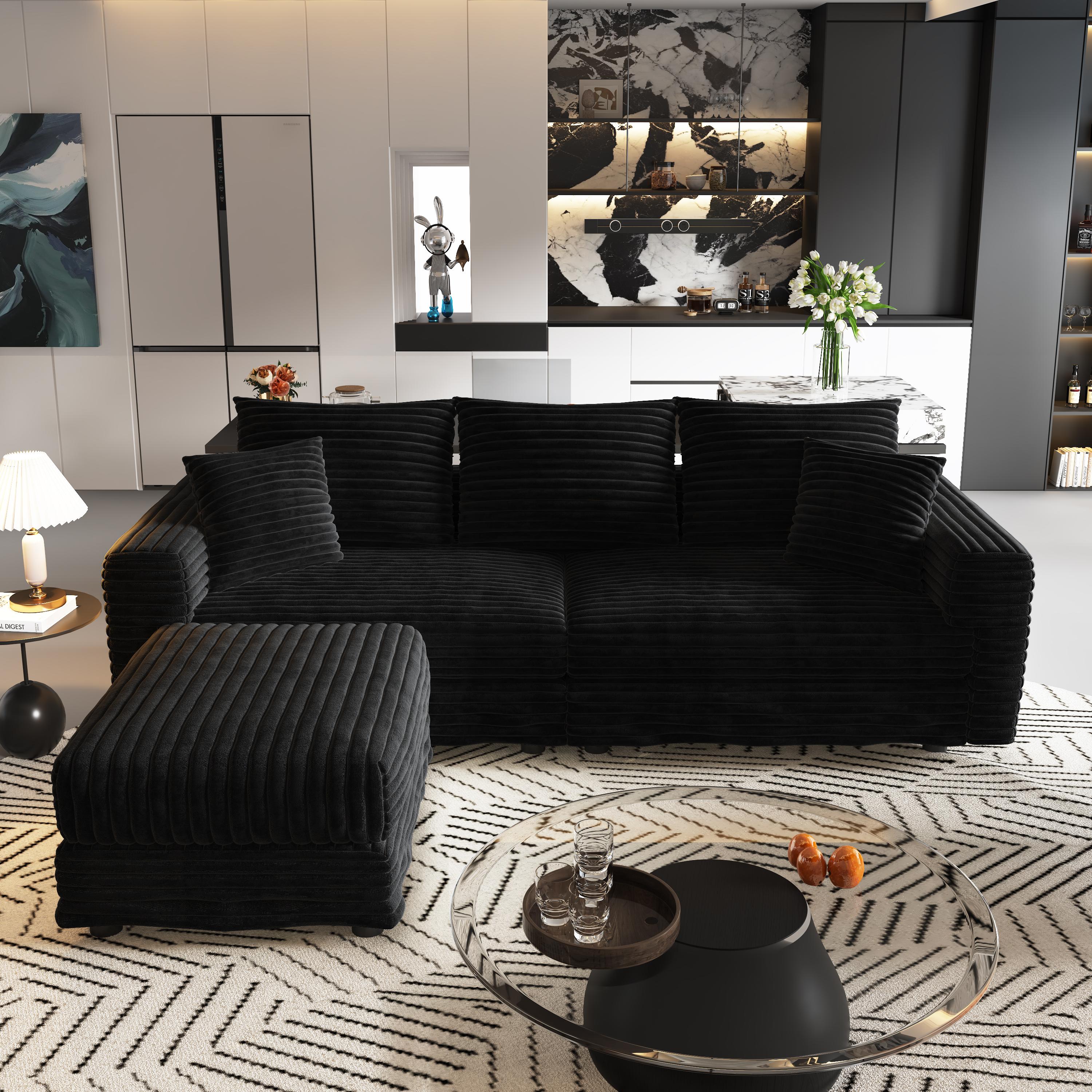 Plush Corduroy 3-Seat Sofa, Modern Comfy Upholstered Couch