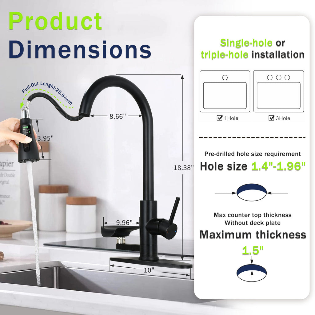 3-in-1 Kitchen Faucet with LED Temperature Display