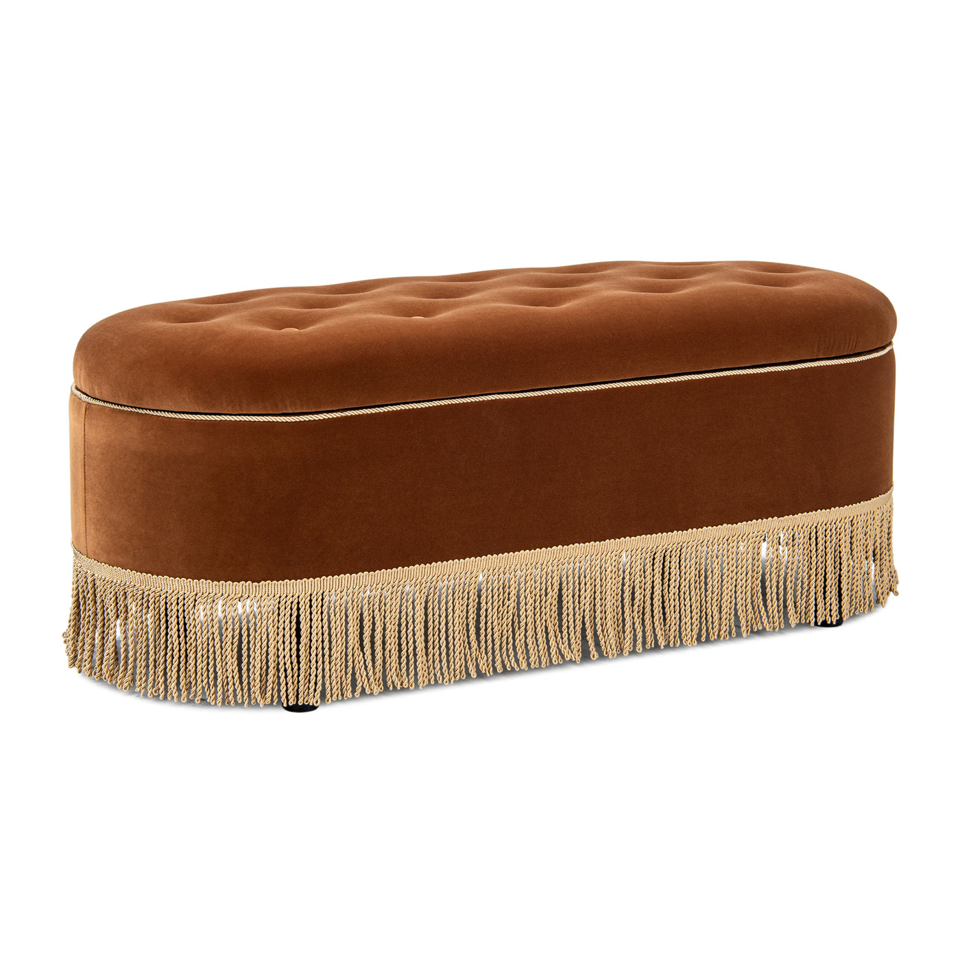 Melinda 48.5" Oval Tufted Bullion Fringe Storage Bench