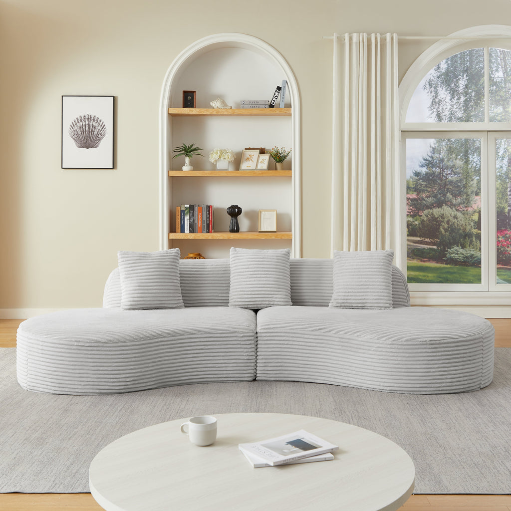 Contemporary Corduroy Curved Sectional Sofa with Scatter Cushions