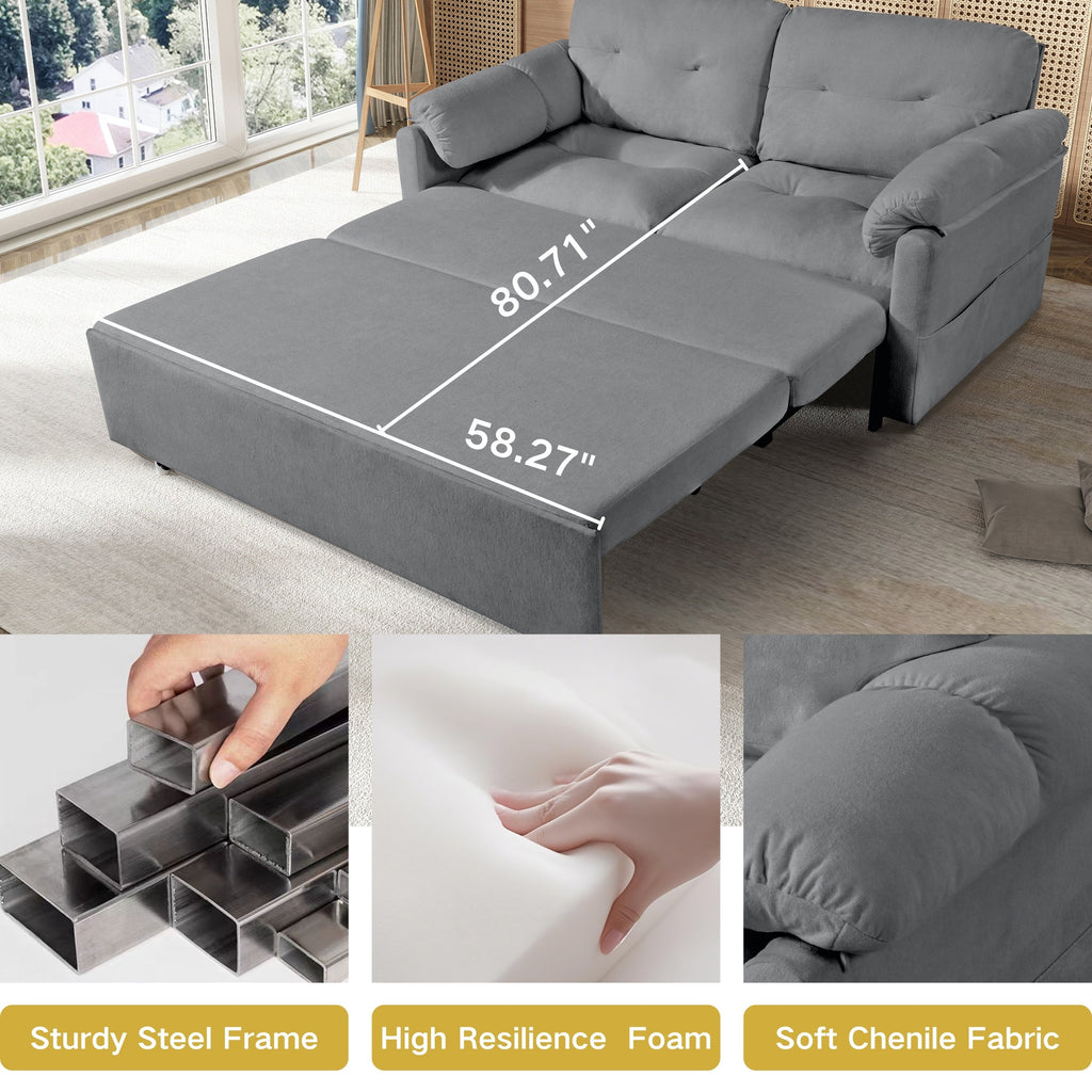 Convertible Pull-Out Queen Sleeper Sofa, 3-in-1 Design