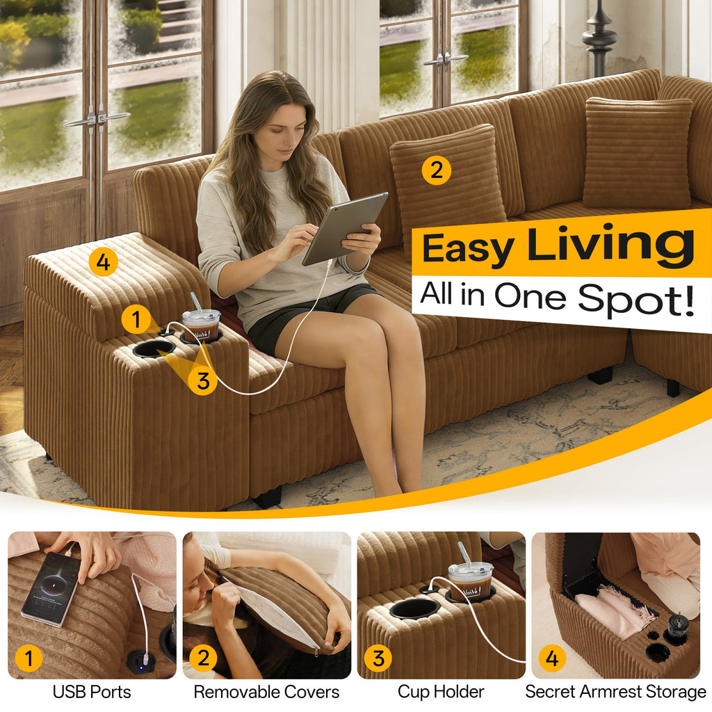 110.2" L-Shaped Sectional Sofa Set with Removable Ottoman