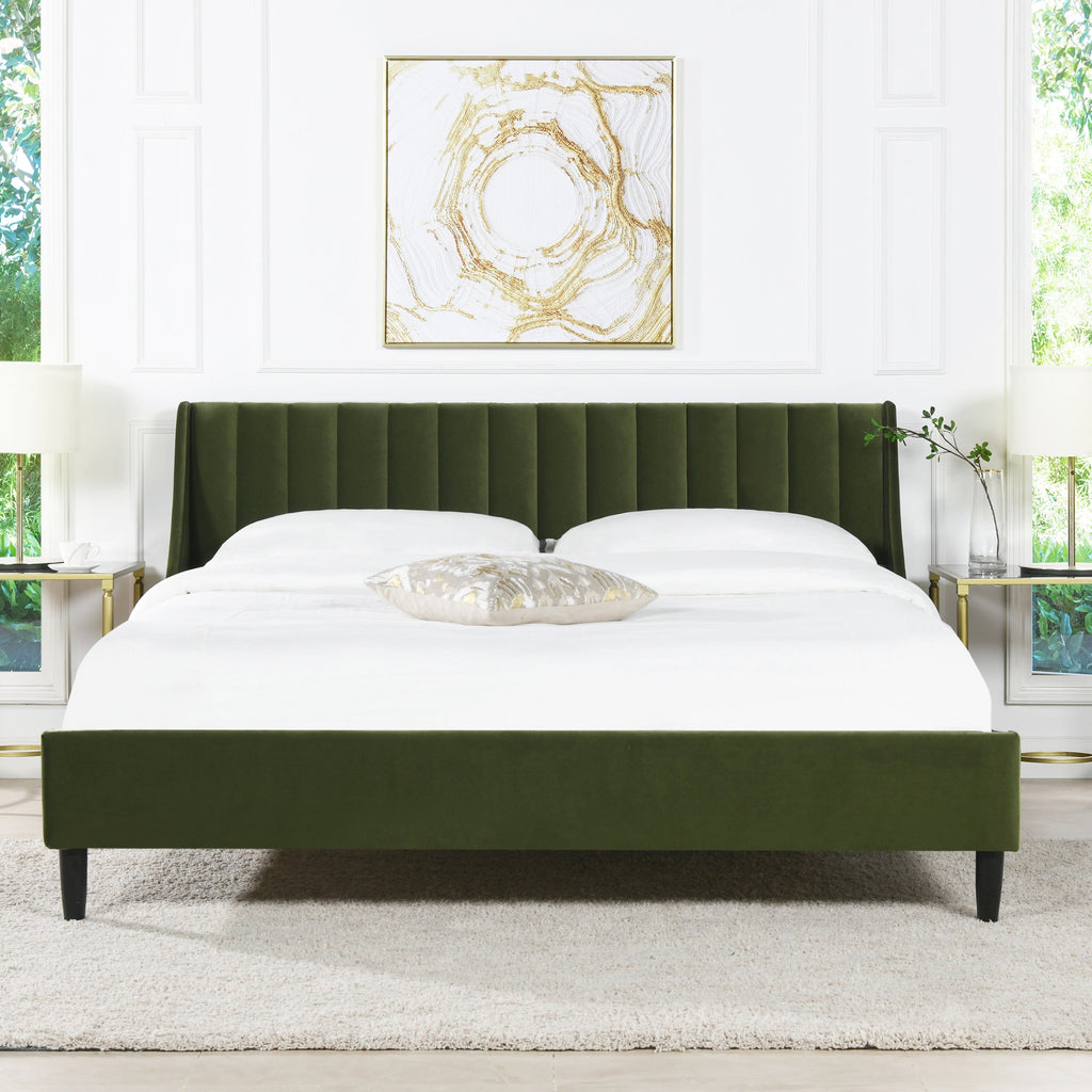 Aspen Vertical Tufted Headboard Platform Bed Set, King, Olive