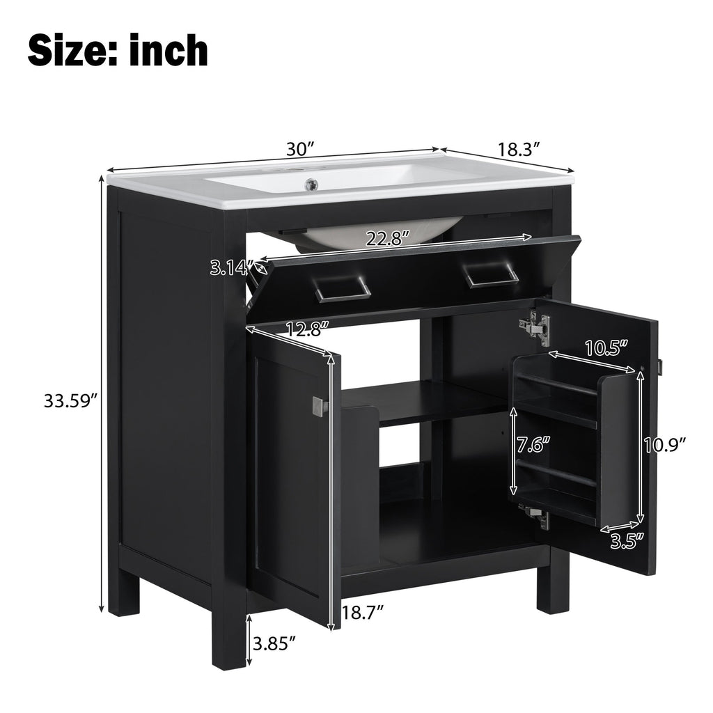 30" Bathroom Vanity with Ceramic Sink - Modern