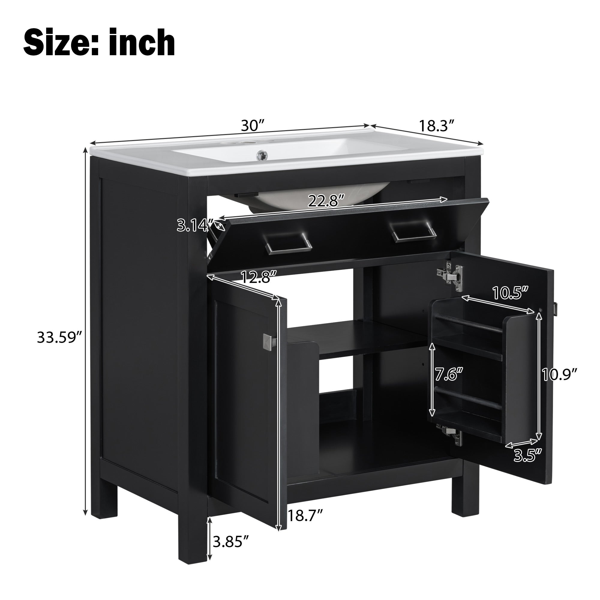 30" Bathroom Vanity with Ceramic Sink - Modern