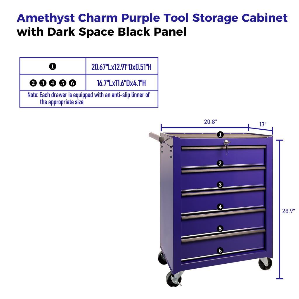 Rolling Metal Tool Chest with 5 Drawers