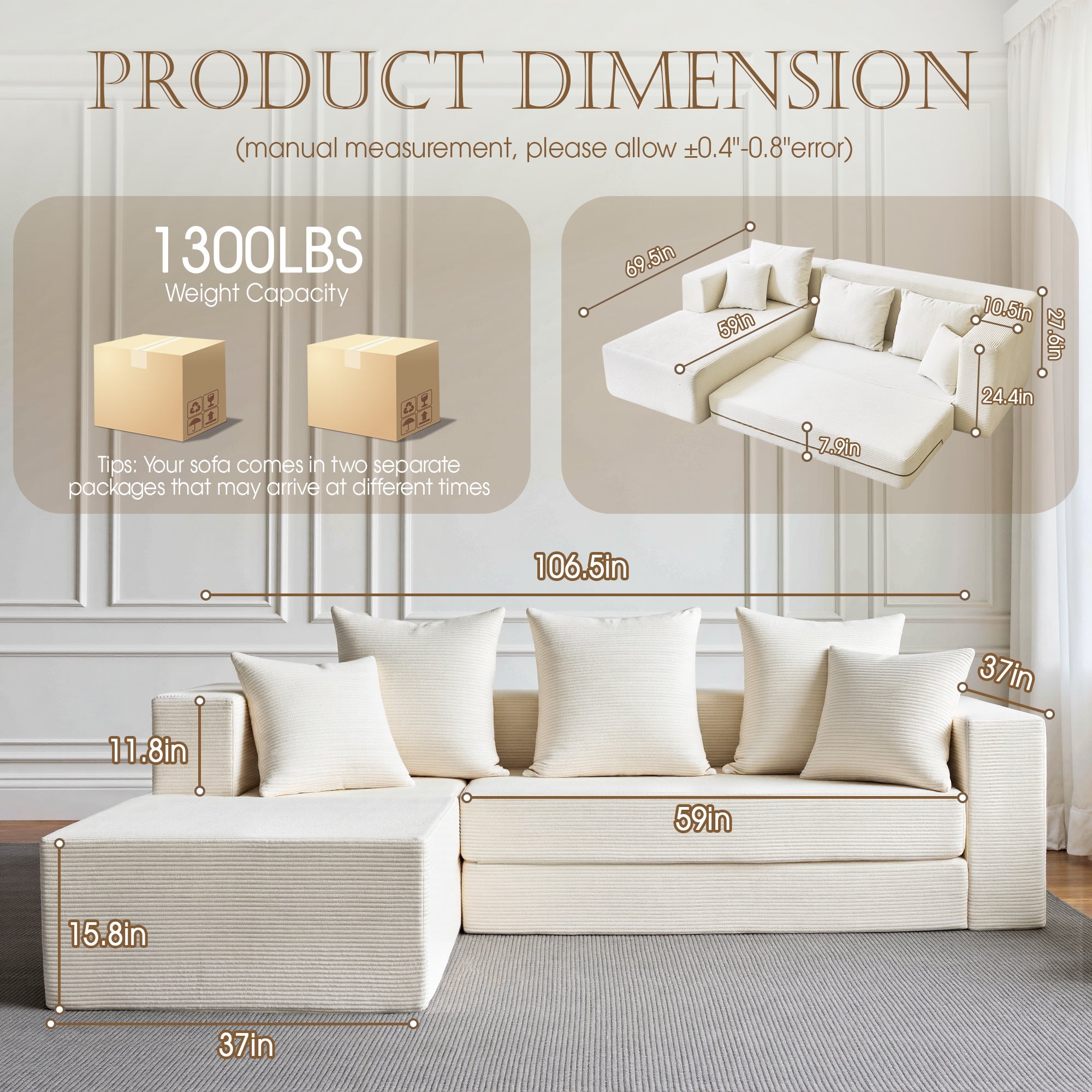 106.5" Convertible L-Shaped Sectional Sofa Bed