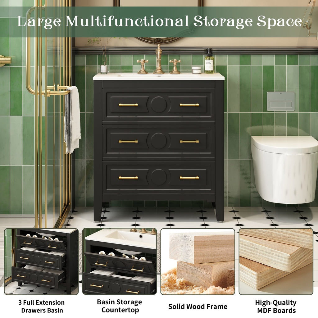 30" Bathroom Vanity with Ceramic Sink Combo