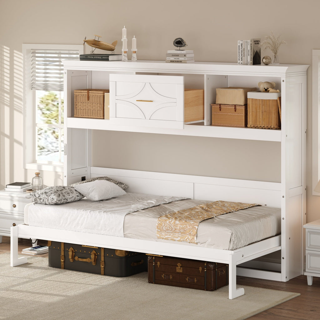 Twin Size Murphy Bed with Charging Station and Drawer