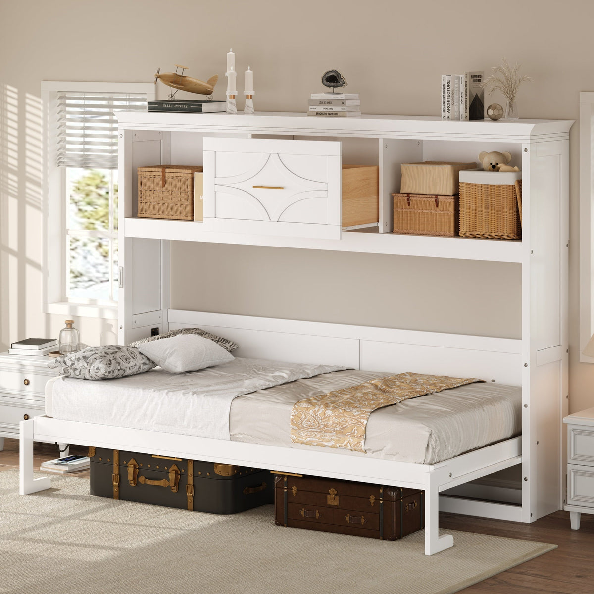 Twin Size Murphy Bed with Charging Station and Drawer