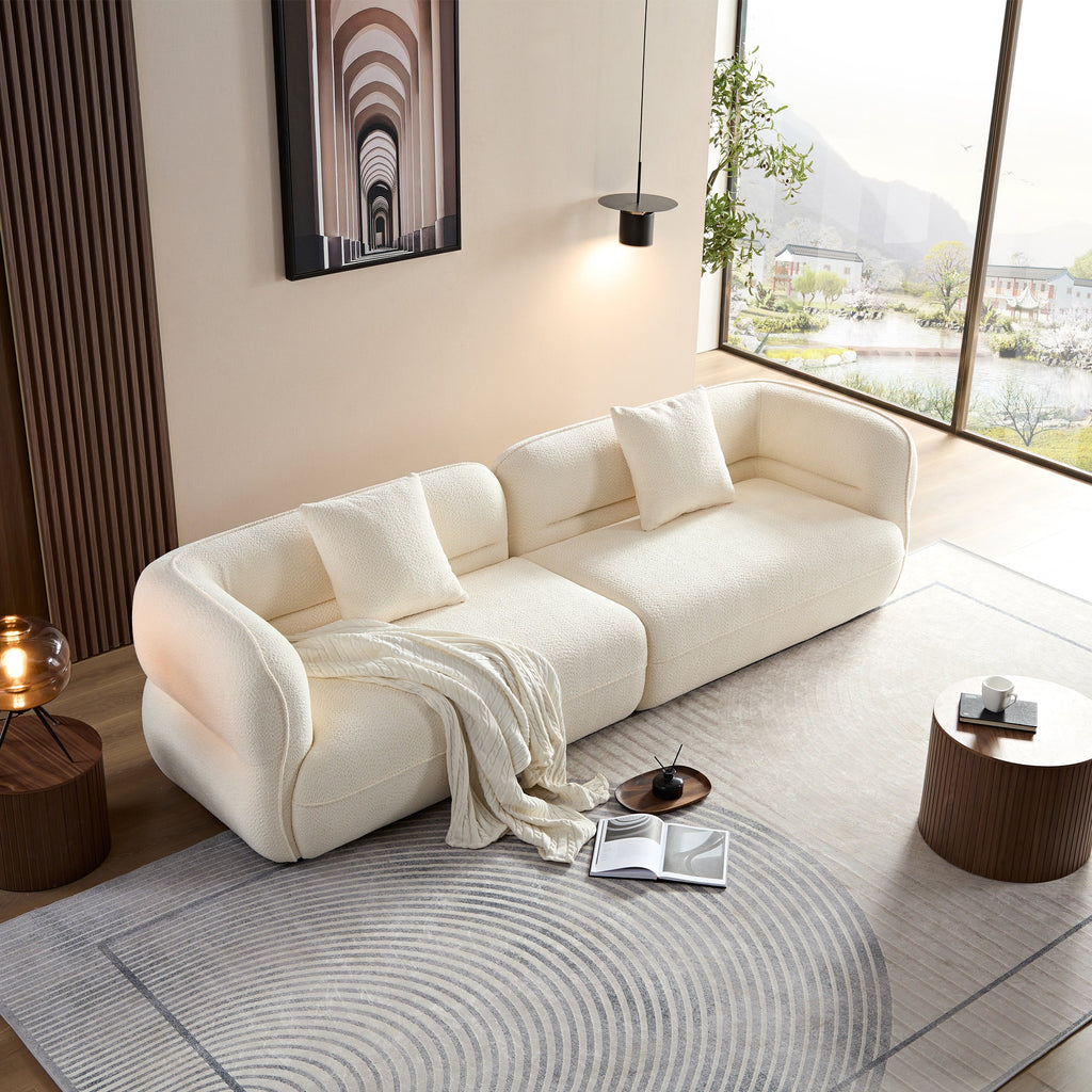 White Sectional Sofa, Durable Fabric, Solid Wood Frame
