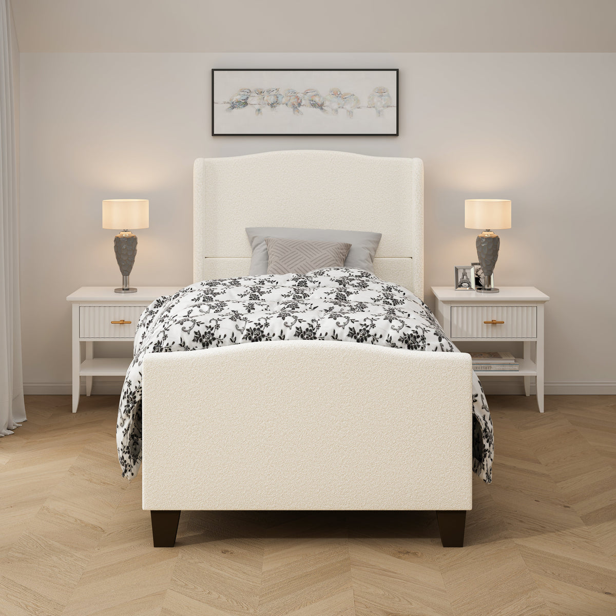 Twin Size Bed Frame with Upholstered Headboard