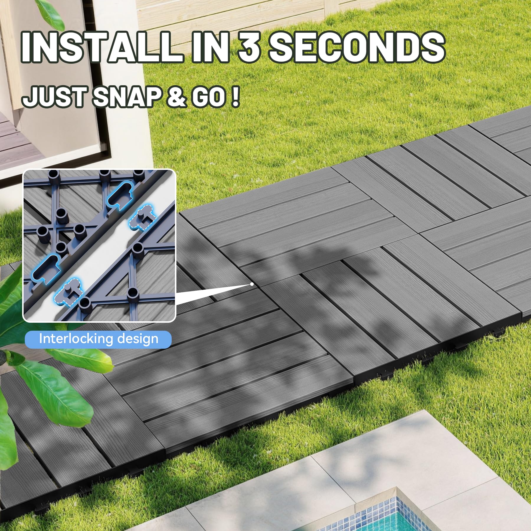9 Pcs Interlocking Deck Tiles - Outdoor Waterproof Flooring