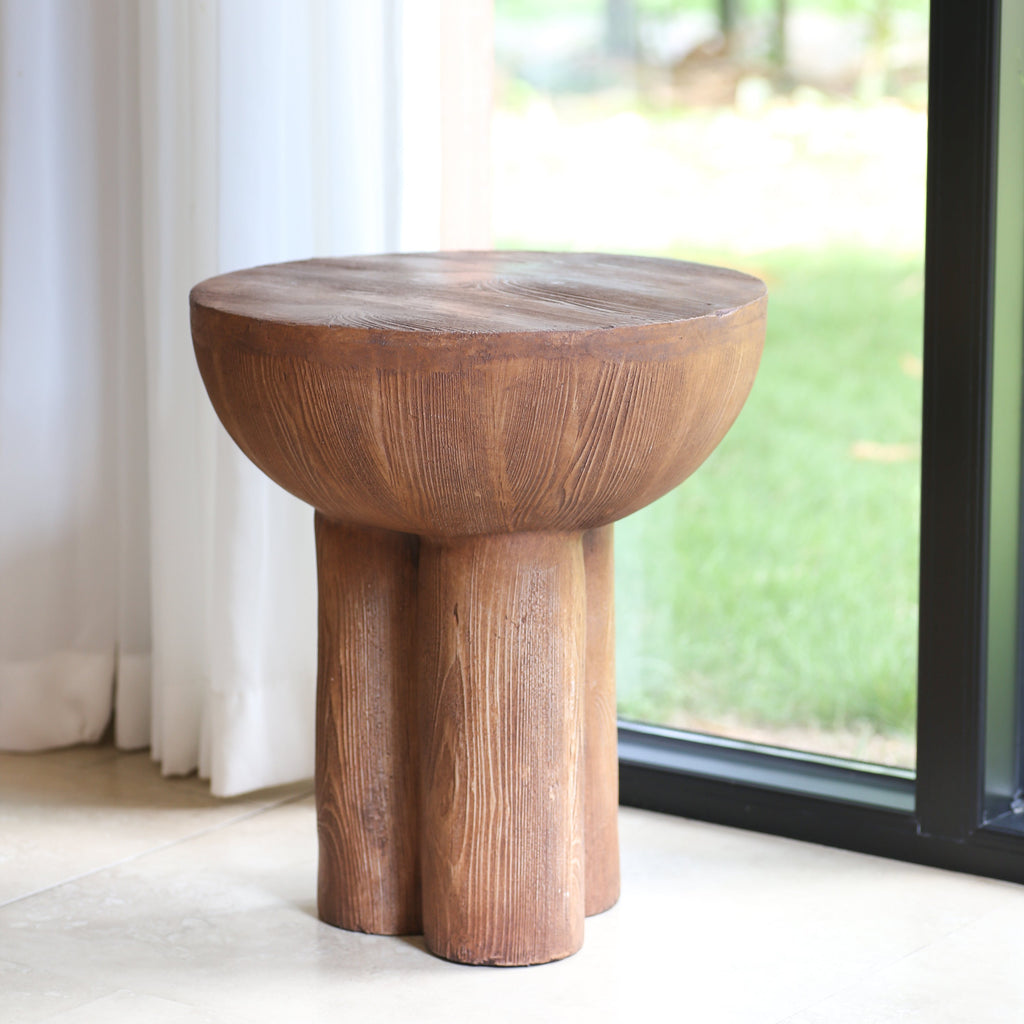 Iris Outdoor Patio Three-Legged Wood-Grain Round MGO Side Table