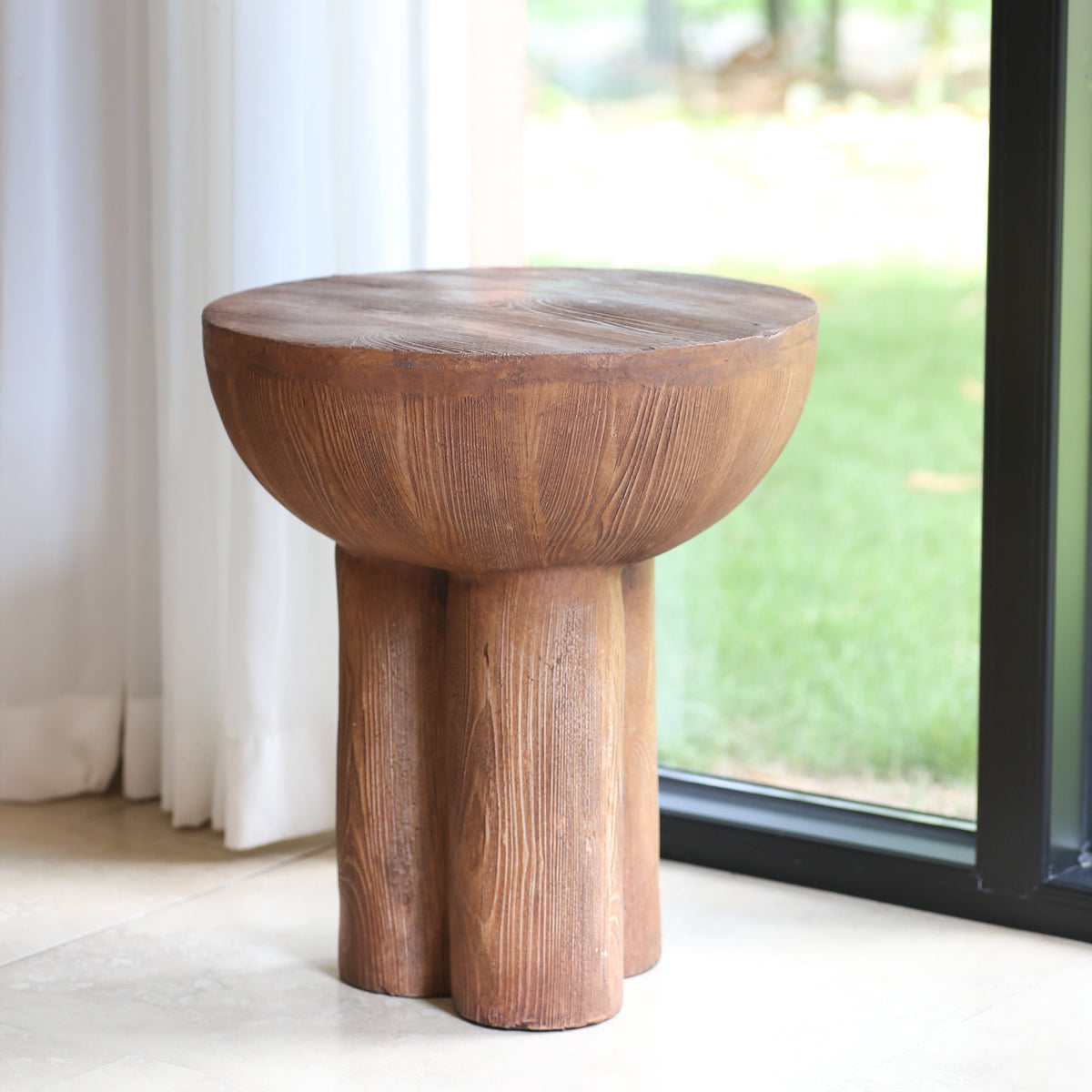 Iris Outdoor Patio Three-Legged Wood-Grain Round MGO Side Table