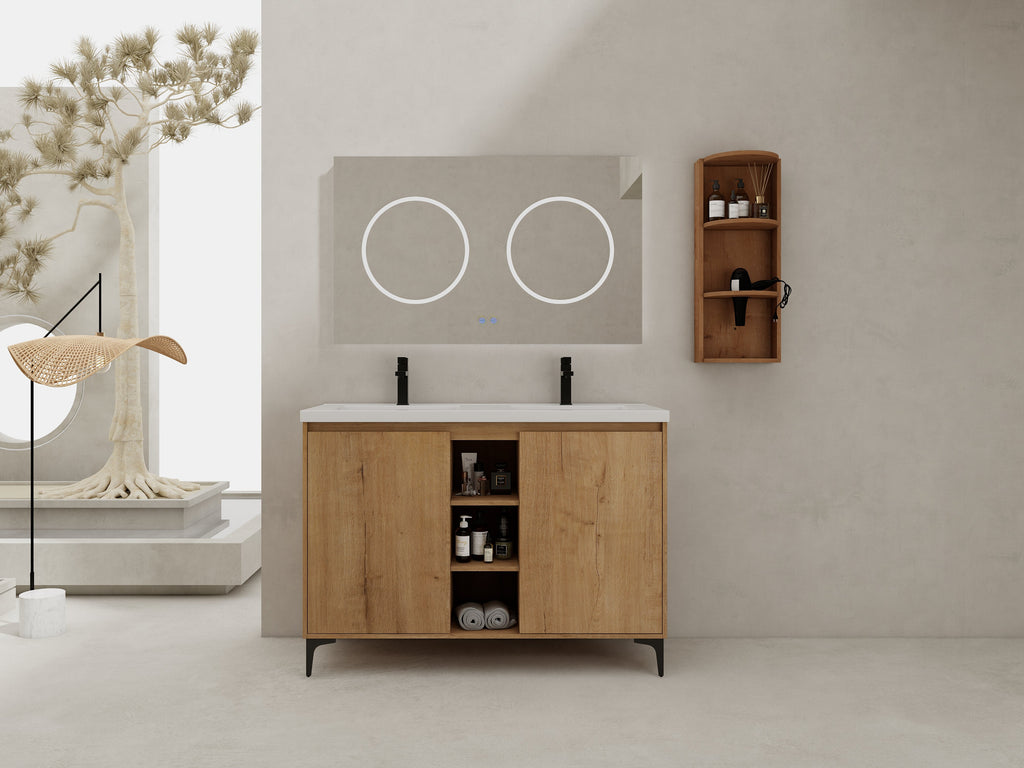 48" Freestanding Bathroom Vanity With Double Sink and Storage Rack