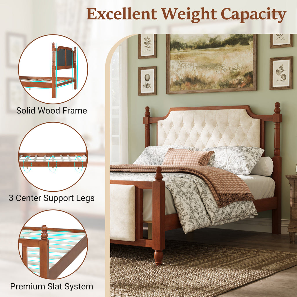 Queen Size Upholstered Platform Bed with Button Tufted Headboard