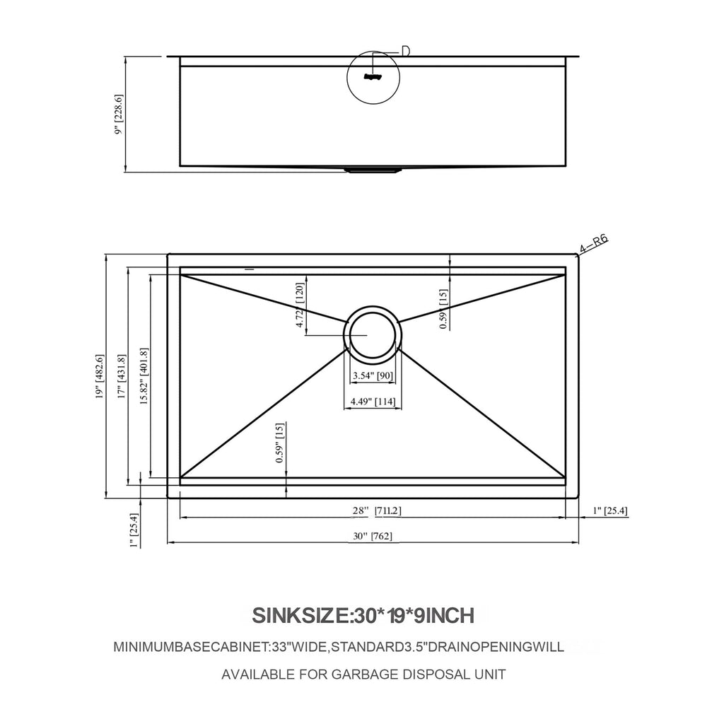 30" Undermount Kitchen Sink - 16 Gauge Stainless Steel