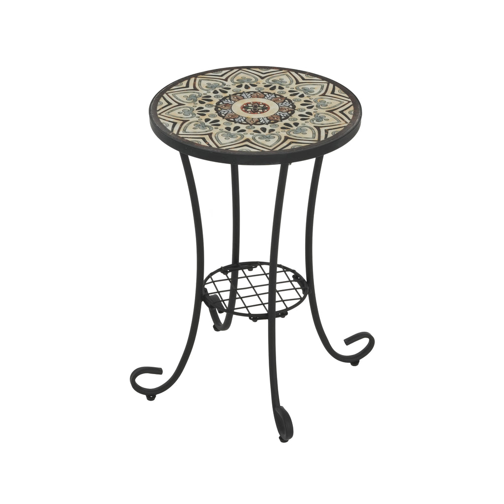 Patio Side Table with Shelf in Brown and Black