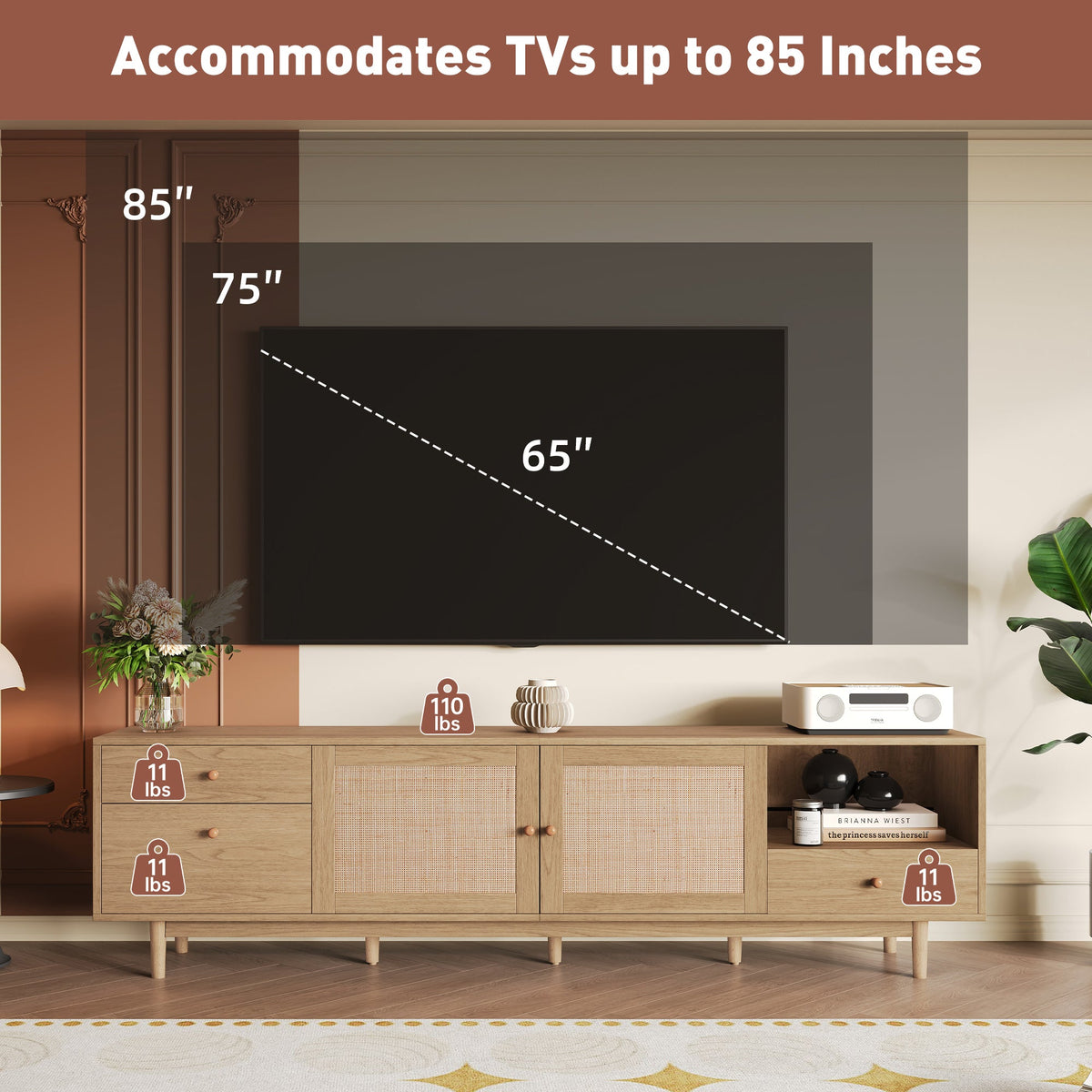 Boho TV Stand for 65, 75, 85 Inch TV