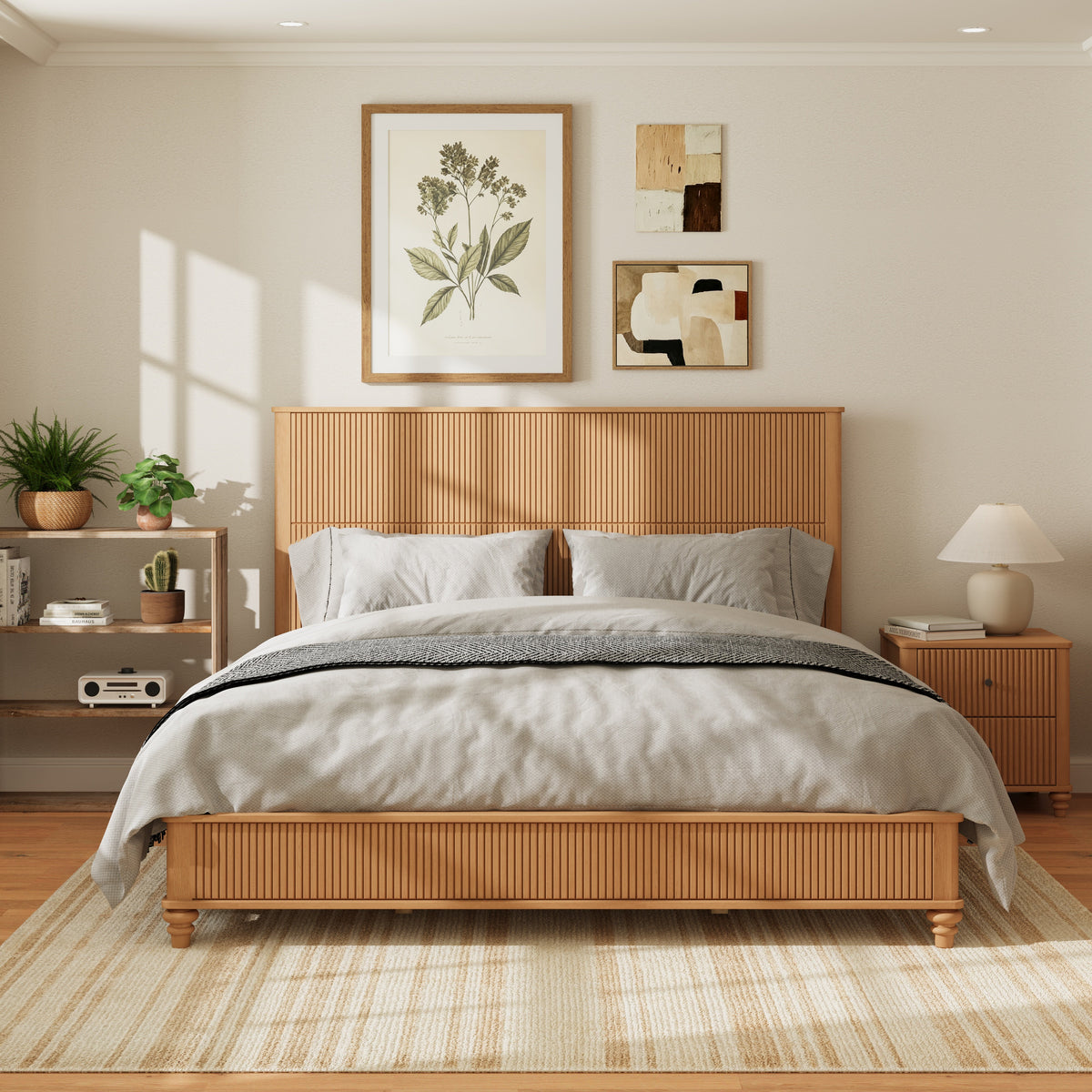 Solid Wood King Bed Frame with Tall Headboard