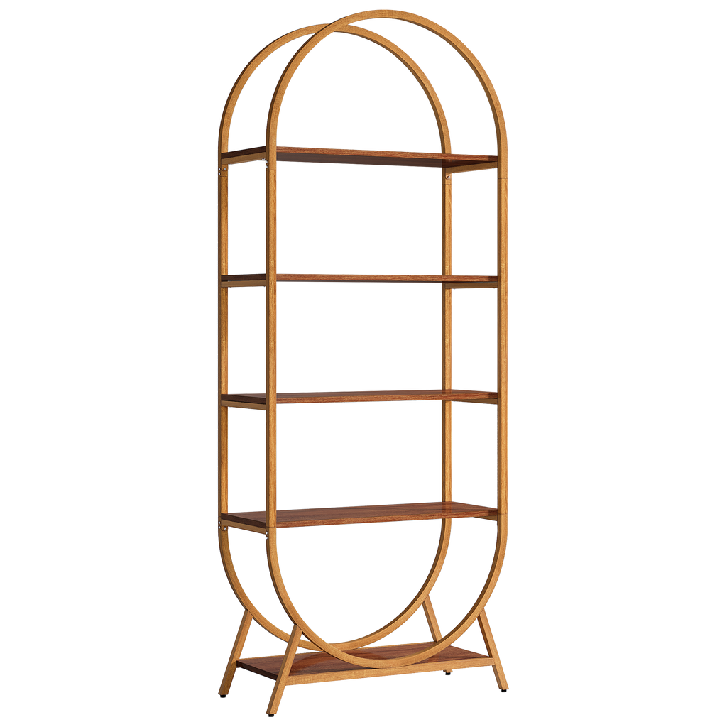 70.8" 5-Tier Modern Brown Arched Open Bookshelf