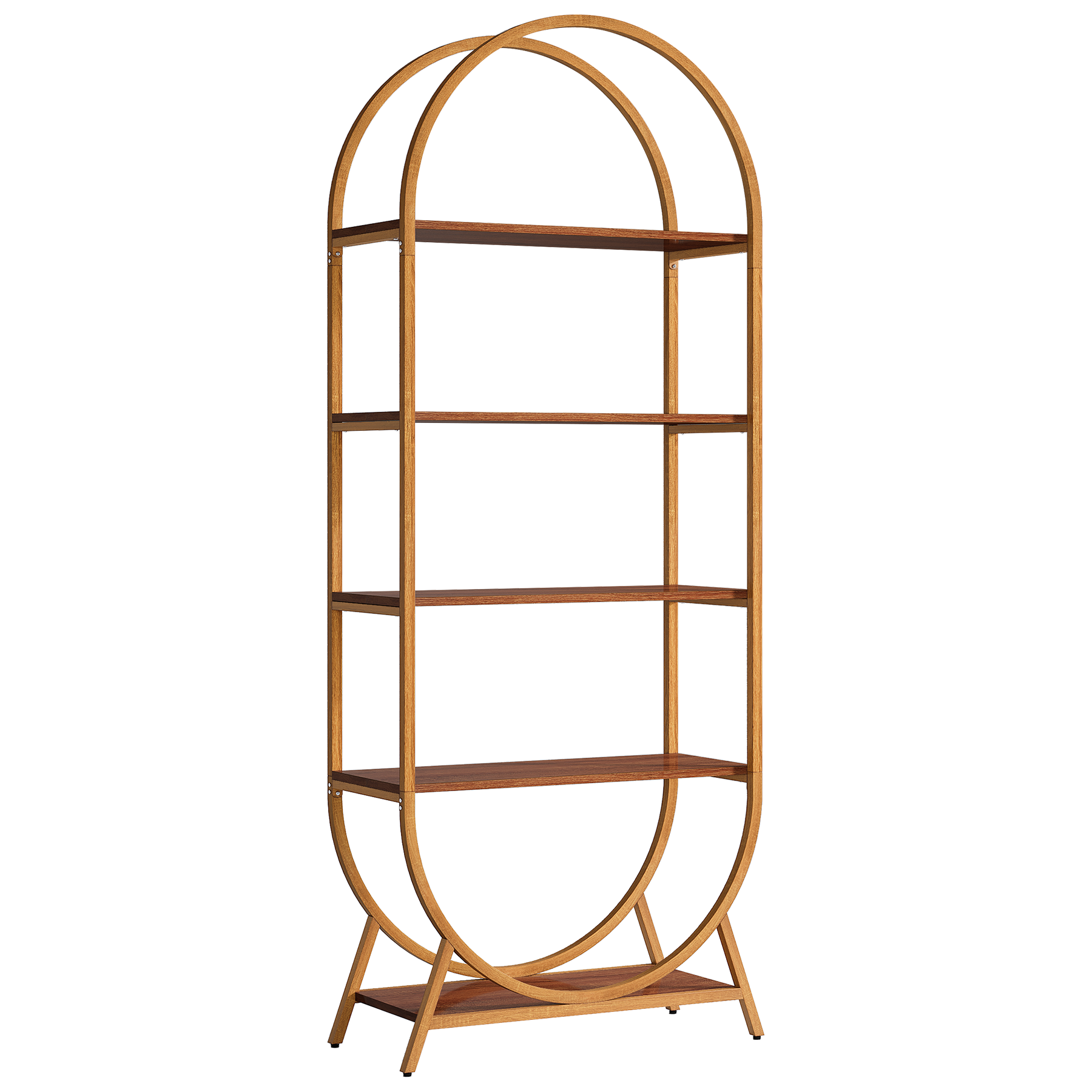 70.8" 5-Tier Modern Brown Arched Open Bookshelf