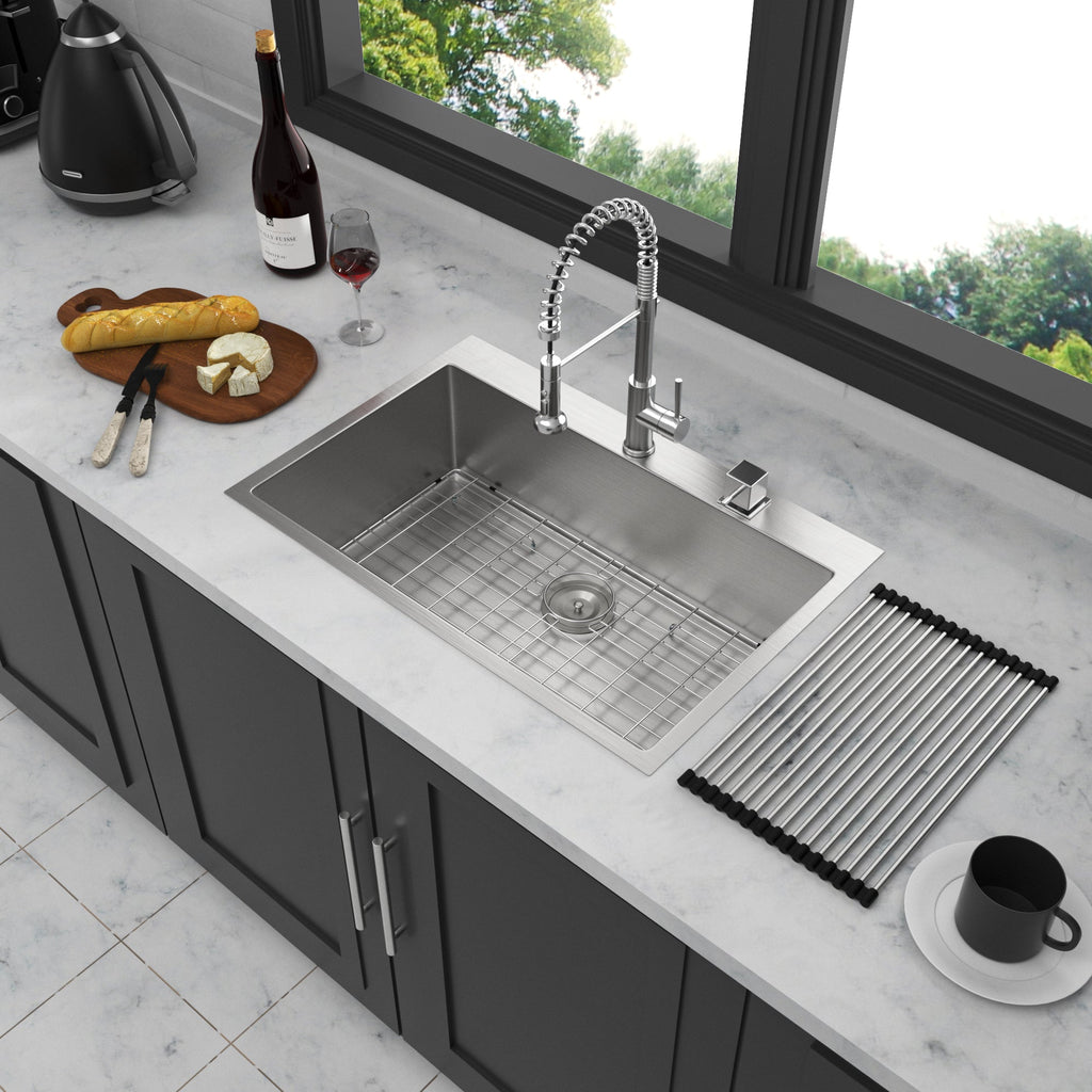 33" Single Bowl Drop In Kitchen Sink - 16 Gauge Stainless Steel