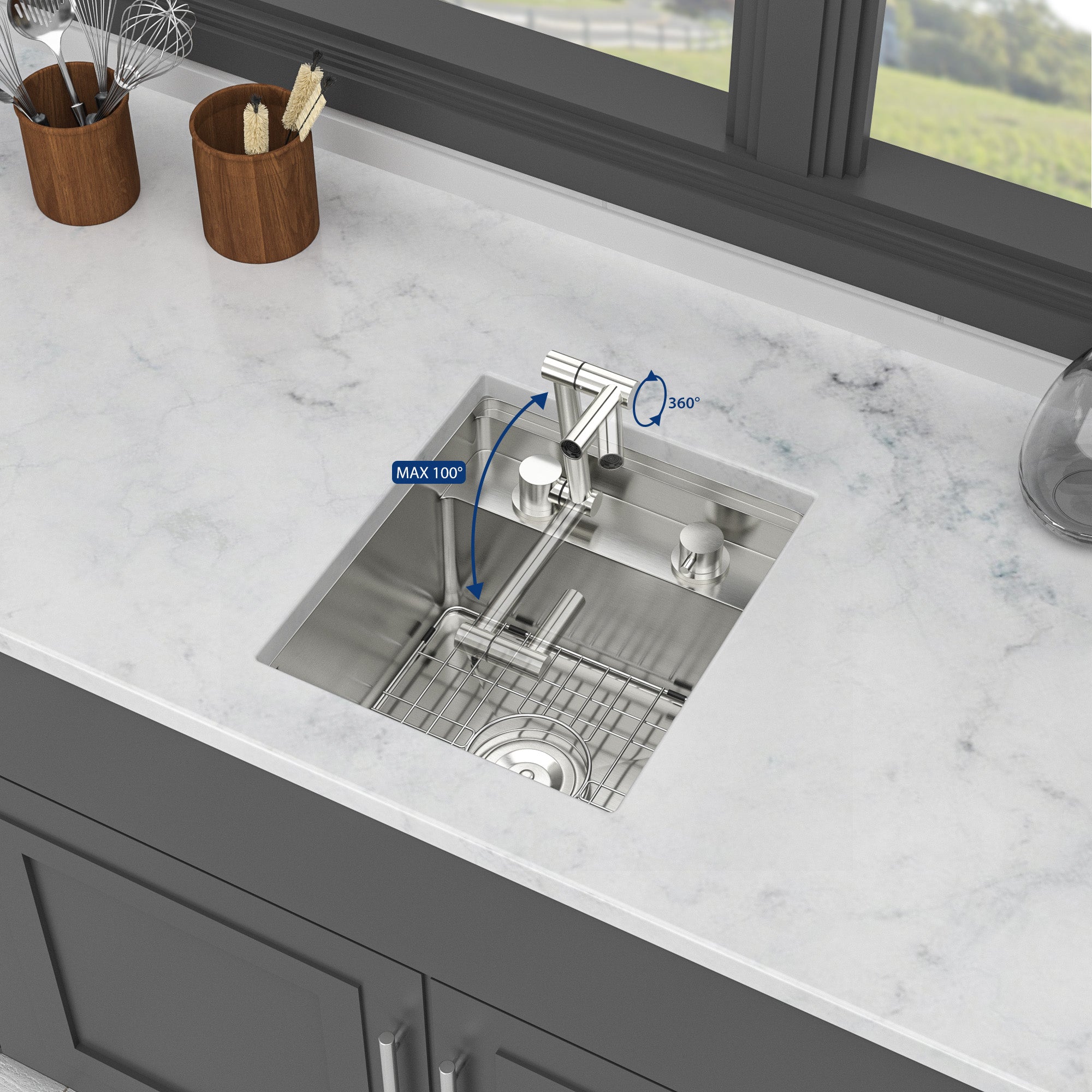 15" Undermount Bar Sink With Folding Faucet