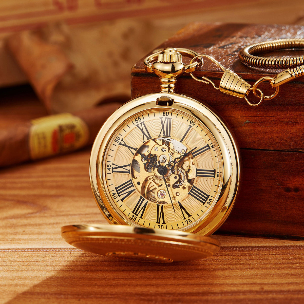 Fully Automatic Movement Flip-Open Engraved Pocket Watch