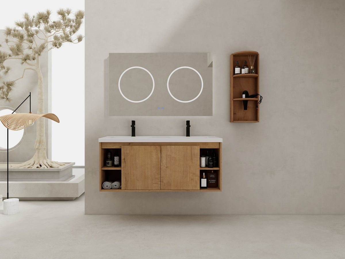 48" Wall-Mounted Bathroom Vanity With Double Sink and Storage Rack