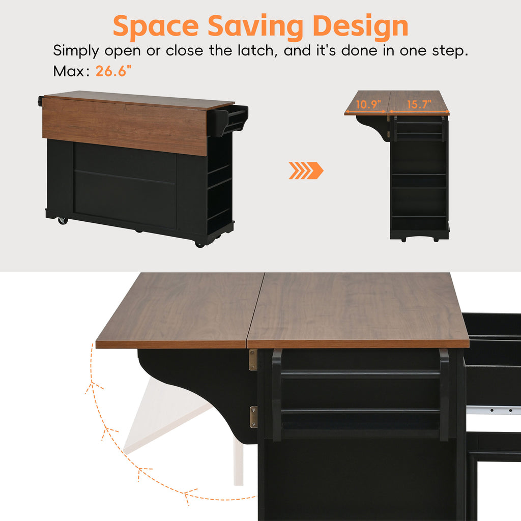 54" Mobile Kitchen Island with Glass Door Storage