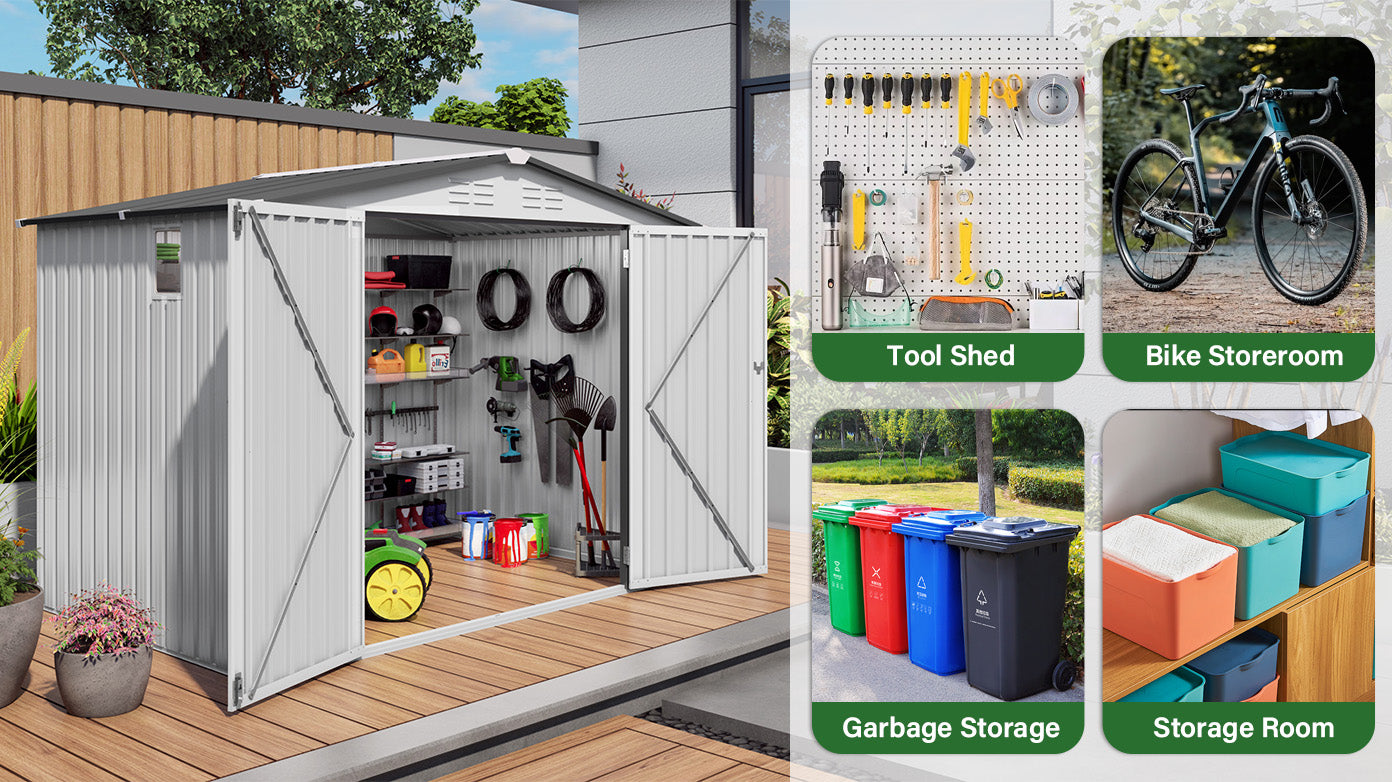8X6 FT Metal Outdoor Garden Storage Shed