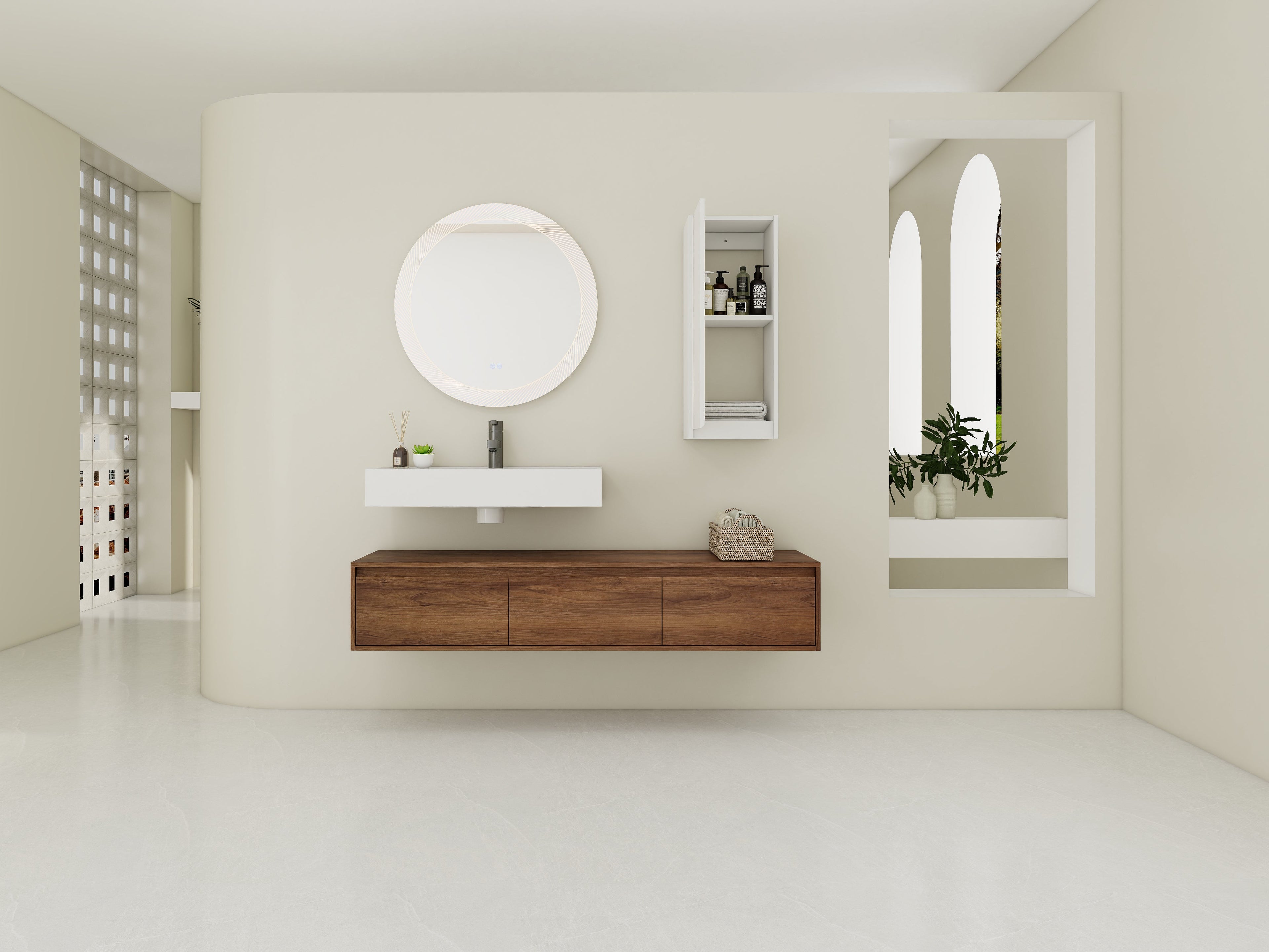 60 Inch Wall-Mounted Bathroom Vanity with Resin Sink