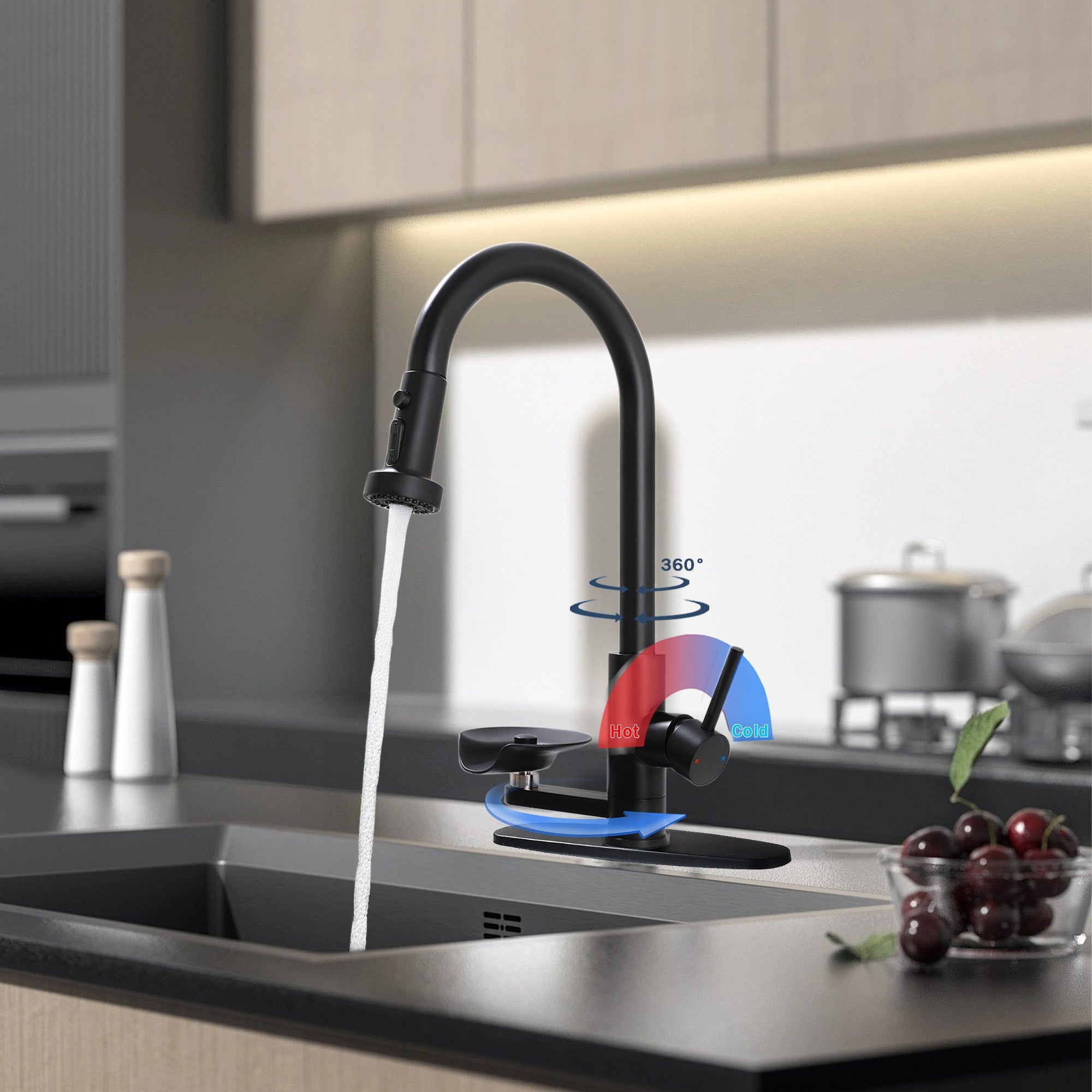 3-in-1 Kitchen Faucet with Press-Type Glass Rinser