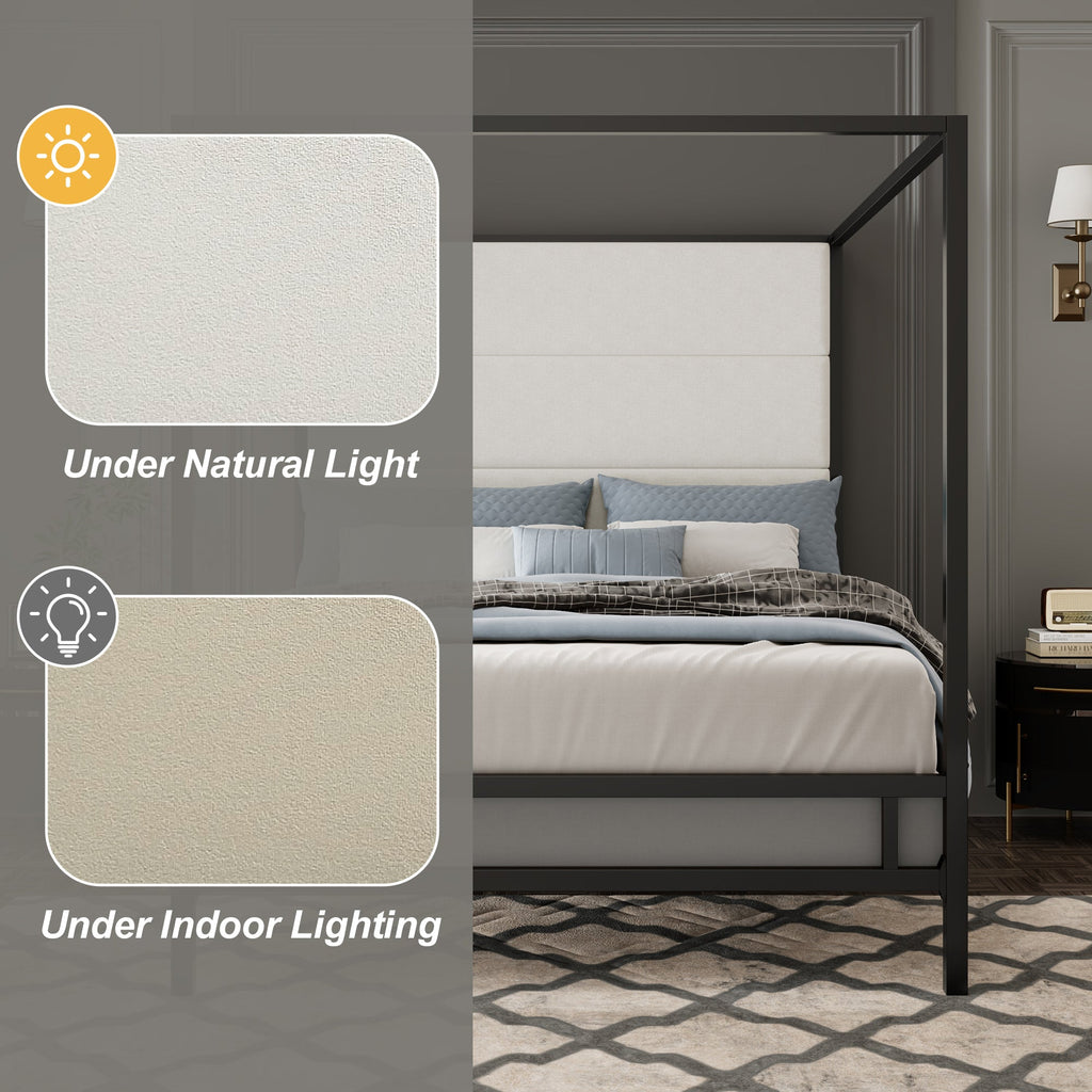 Modern Canopy Bed with Velvet Upholstered Headboard