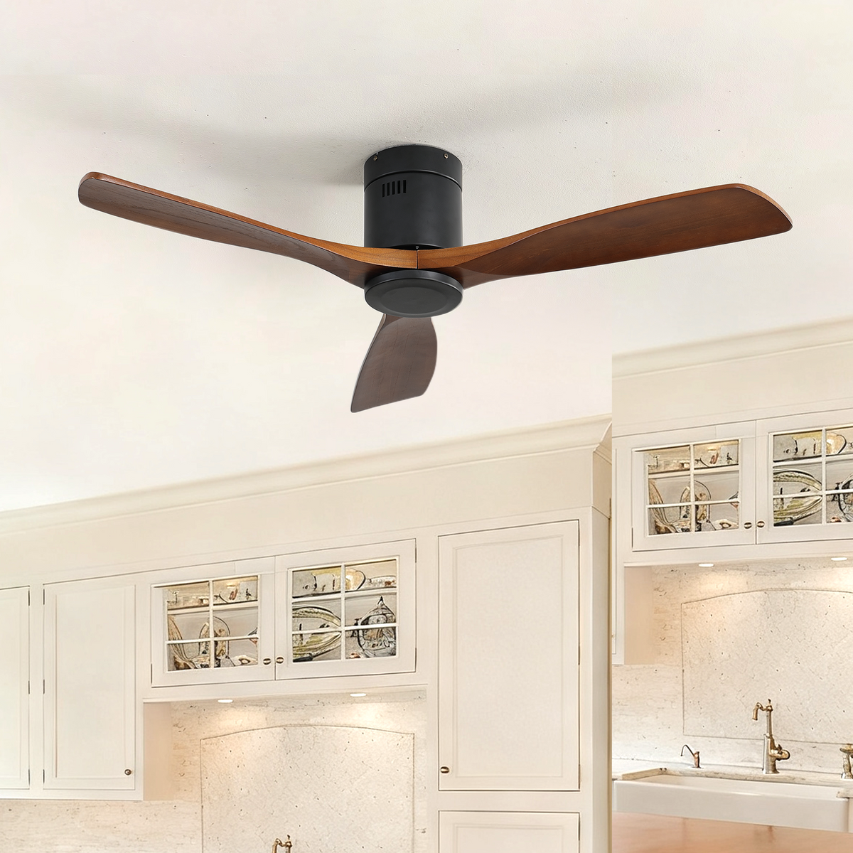 52 Inch Low Profile Ceiling Fan DC 3 Wood Fan Blade