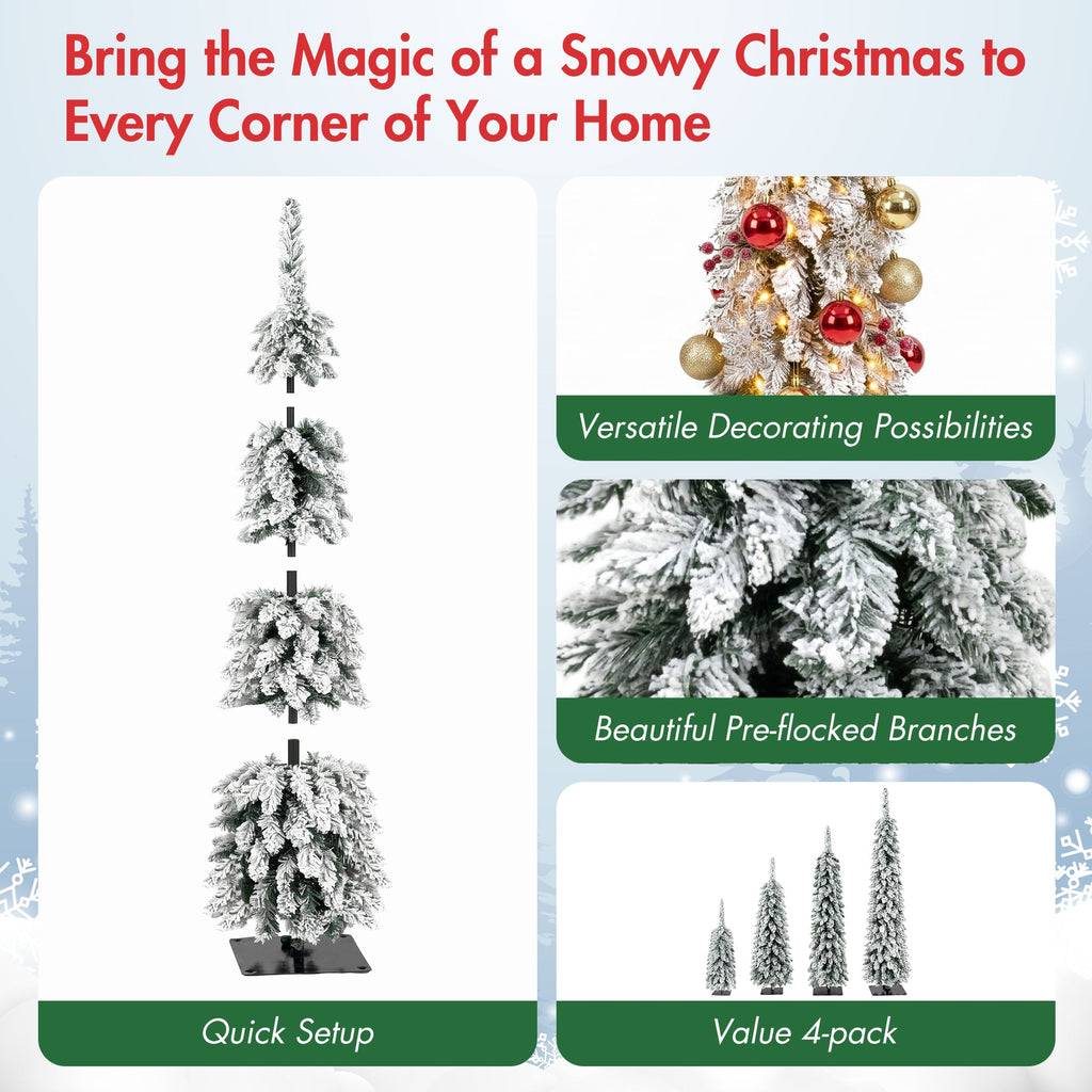 4 Pack Pre-Flocked Christmas Trees