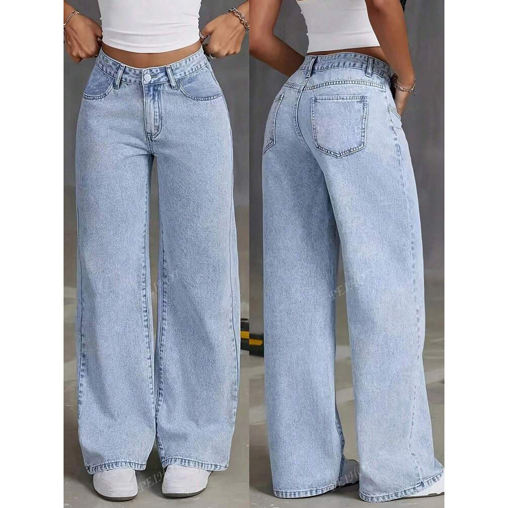 Draped Floor-length Black Straight-leg Jeans