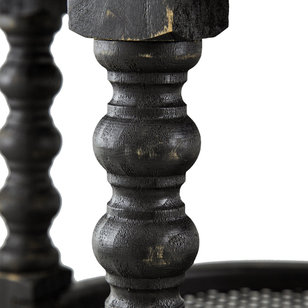 Round Three Tiered Side Table with Rattan Shelf